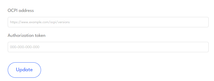 OCPI address and token input window